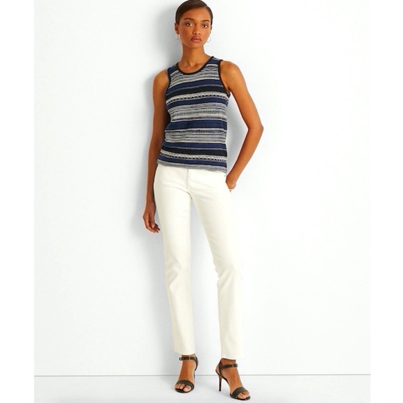 Lauren Ralph Lauren Striped Sleeveless Linen Blend Sweater Size XL - Picture 2 of 14